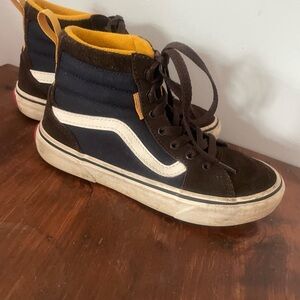 Vans High-Top Sneakers in Brown, Navy, and Yellow